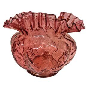 5" Fenton Cranberry Glass Vase Diamond Pattern Ruffled Edge